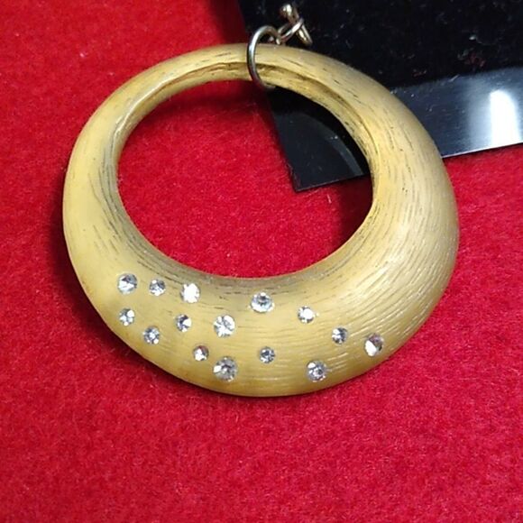 Golden Lucite Circle w/ clear Crystals Pierced Earrings Cottagecore - Picture 6 of 7